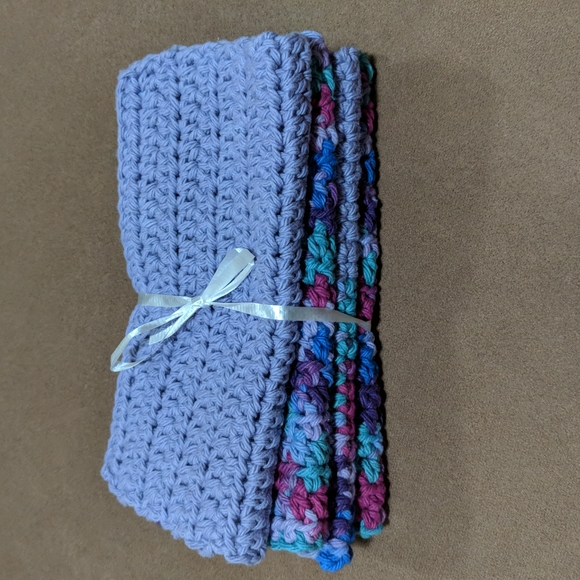 Hand Crafted New 100% Cotton Crochet Dish Cloths Set of 4 Purple